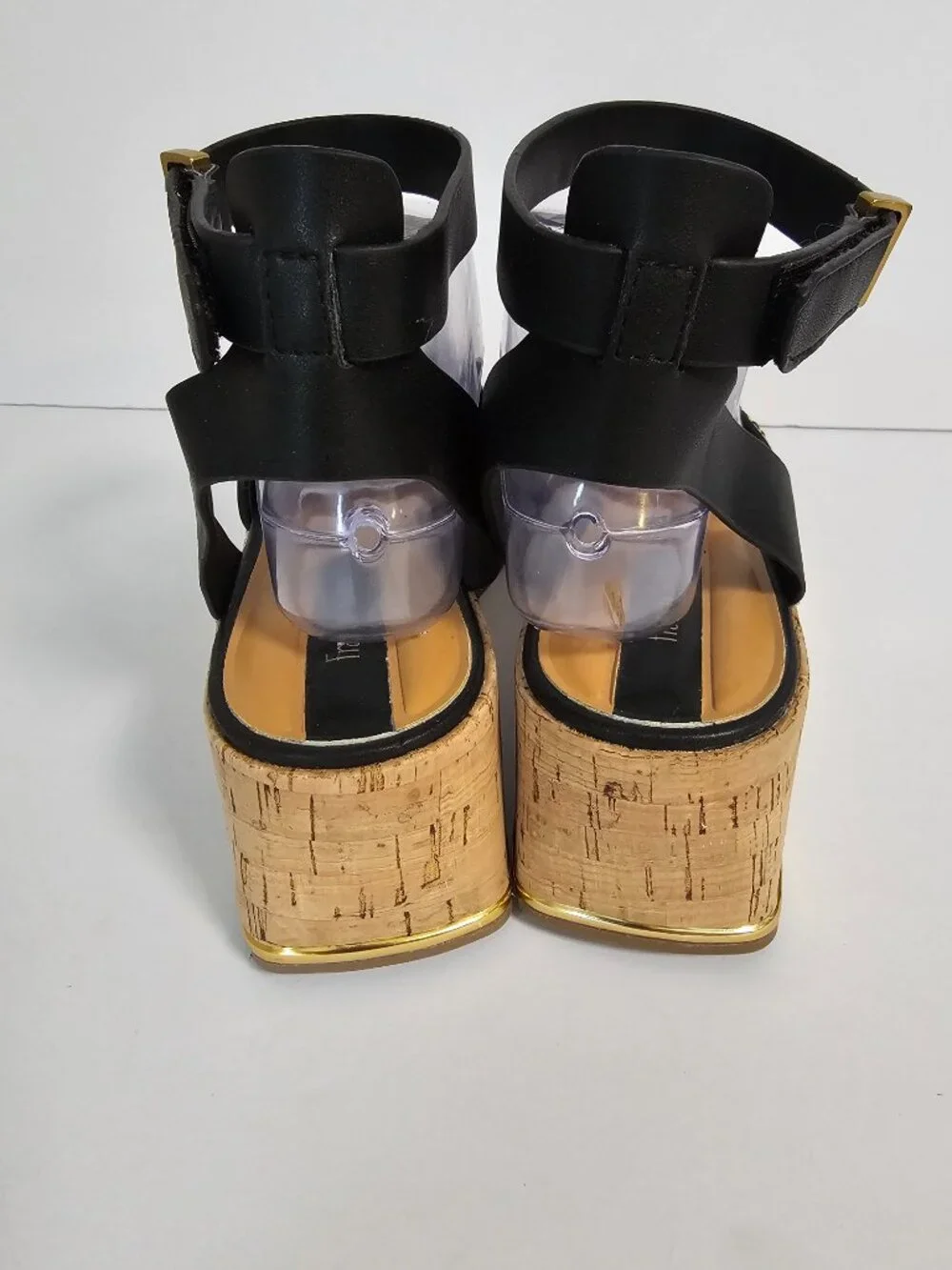 Franco Sarto Sandals Platform Cork Woven Beach Black Tan 9 - Picture 6 of 12